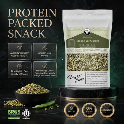Forest Found Roasted Moong Jor Garam | Vacuum Roasted Green Mung Snack | Healthy & Crunchy Green Gram Snack (275g) | Protein & Fiber Rich | Oil-Free, Roasted (Not Fried) Snack