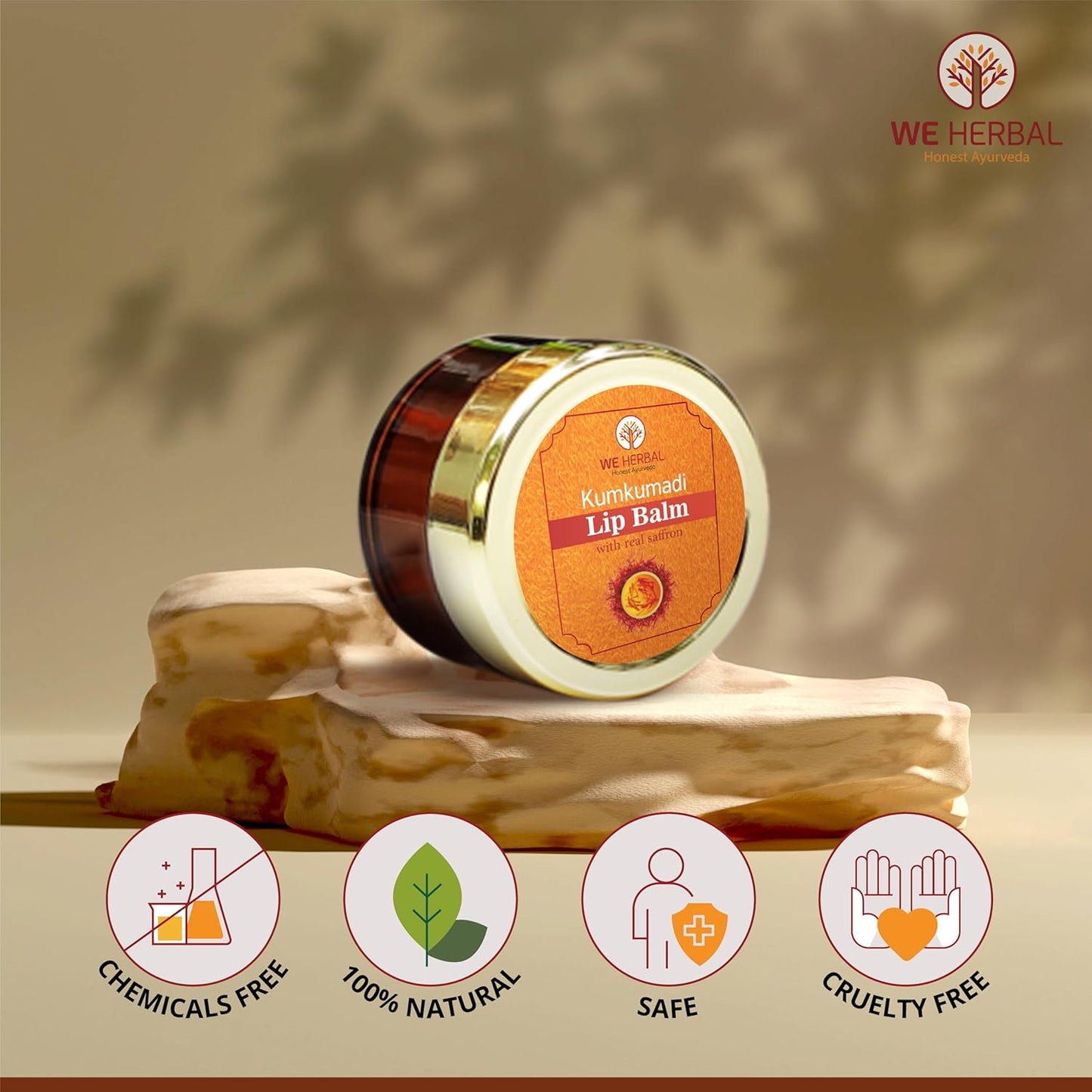 WE HERBAL Kumkumadi Lip Balm 8gm, Ayurvedic Lip Brightening & Lightening Balm for Dark Lips, Moisturising Lip Care with Shea Butter, Almond Oil & Kumkumadi Tailam, ChemicalFree