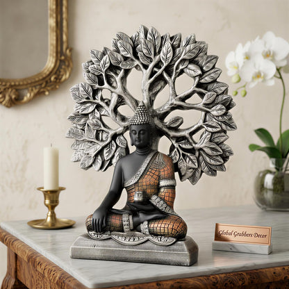 Global Grabbers Buddha Statue Showpiece Idol Home Decor Decoration Items for Living Room and Gifts (Silver Black Copper)