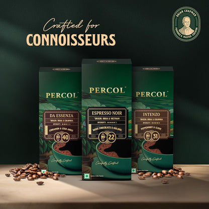 PERCOL Premium Instant Coffee | Espresso Noir Blend 22 | Crafted with Premium Imported Beans | Freeze Dried | Designed in UK | 100g Jar | 100% Pure Coffee | Flavorful & Aromatic