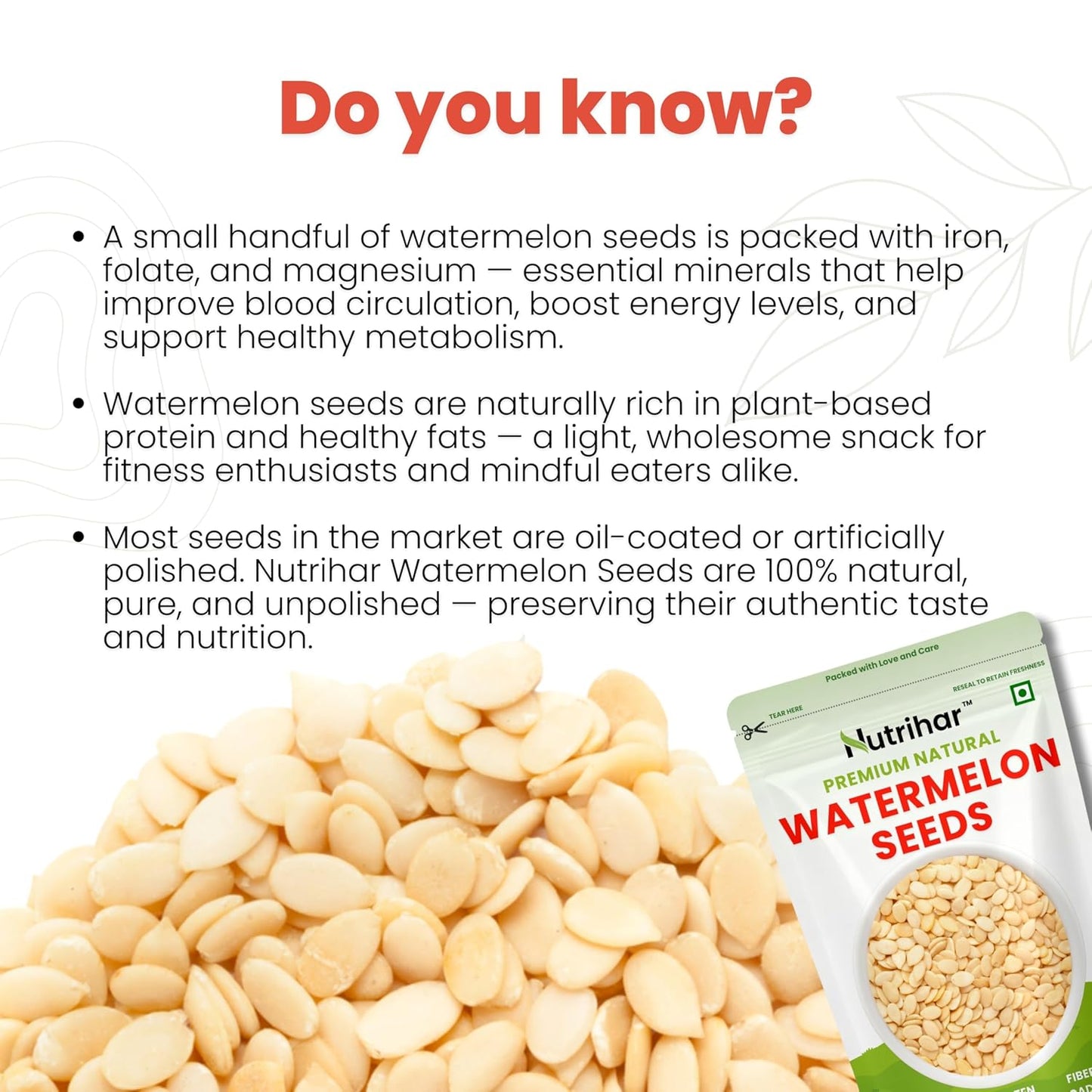 Nutrihar Raw Watermelon Seeds 100g | Double Cleaned & Unpolished | Watermelon Seeds for eating | High Protein | Magaj Seeds 100g