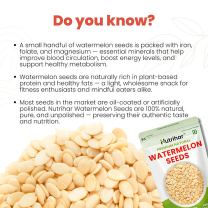 Nutrihar Raw Watermelon Seeds 100g | Double Cleaned & Unpolished | Watermelon Seeds for eating | High Protein | Magaj Seeds 100g