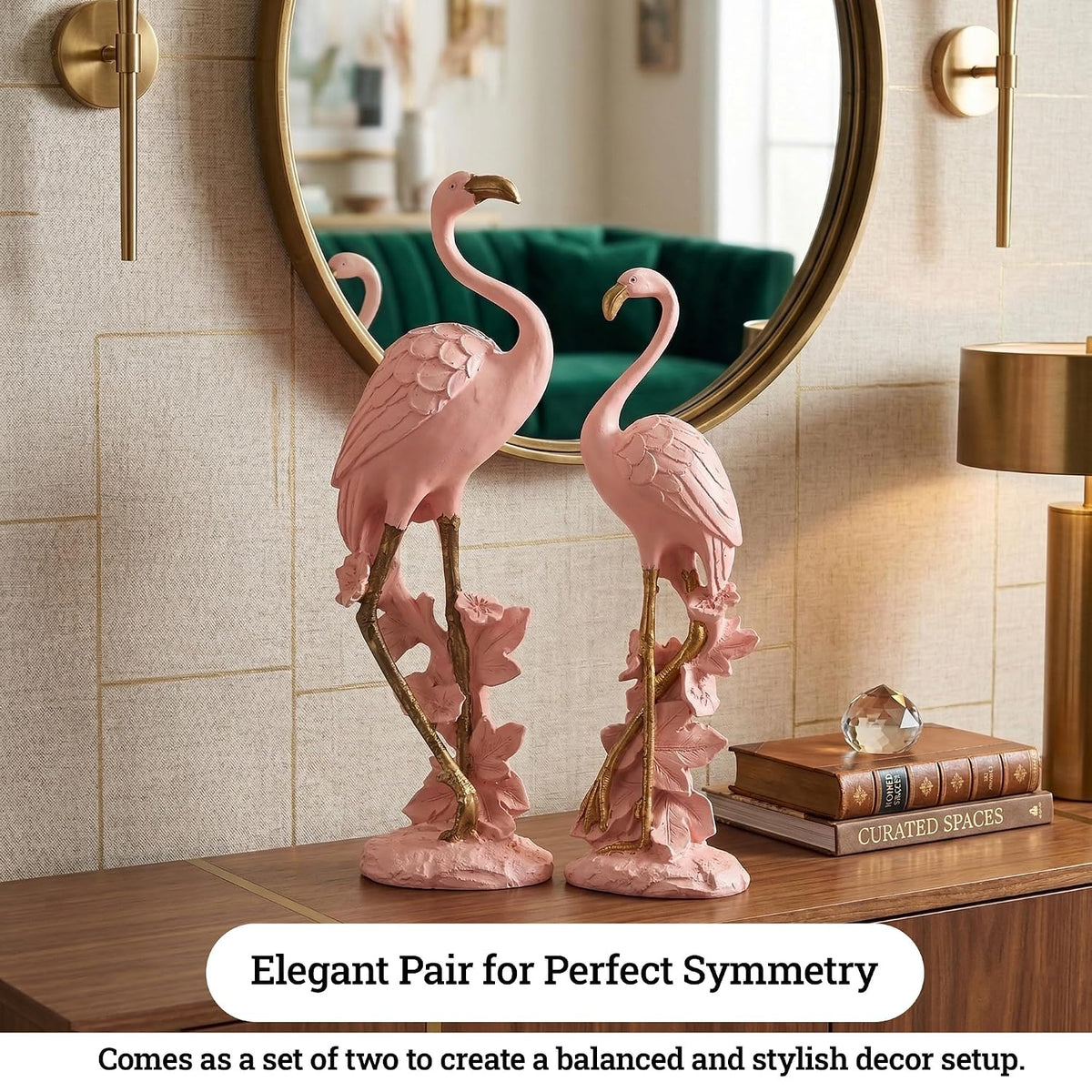 3x9 Inch Flamingo Figurines Idol for Decor & Giffting Item | Set of 2 Resin Loveing Bird Showpiece for Home Decor, Office Table | Pink