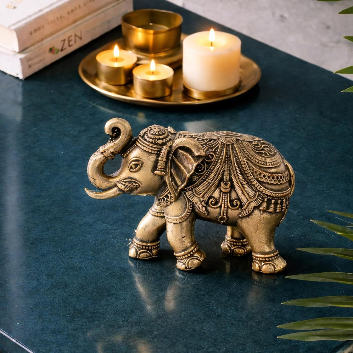 Brass Elephant Statue | Elephant Showpiece for Home & Office | Handmade Brass Figurine for Living Room, Desk Decor (Design01: L4 x W2 x H2 cm)