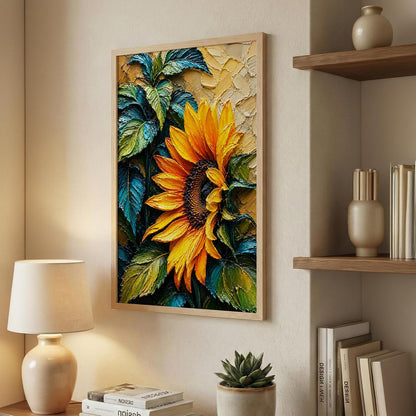 Sunflower Green Leaves Framed Wall Art, Natural, 10x13 Inches