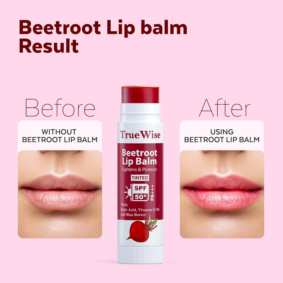 Tinted Lip Balm with SPF 50 PA+++ Brightening Beetroot Lip Balm For Dark Lips With Kojic Acid,Vitamin E, Soft, Glossy Lips- SPF lip balm for Women 5g