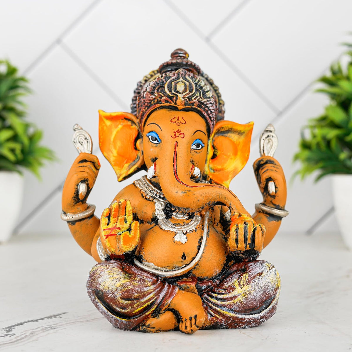 Ganesh ji murti Idol Statue Showpiece Home Decor Items for Living Room and Gifts (Maroon Brown)