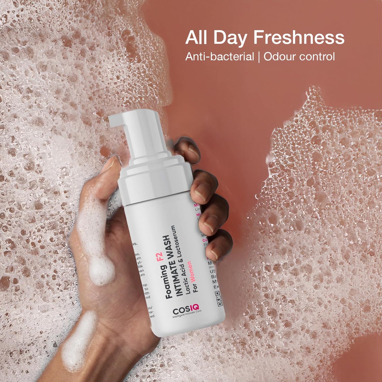 Cos-IQ Foaming F2 Intimate Wash for Women, 100ml | Hygiene Wash with Lactic Acid & Lactoserum | Vaginal Wash, Prevents Itching, Irritation & Dryness, Suitable For All Skin Types