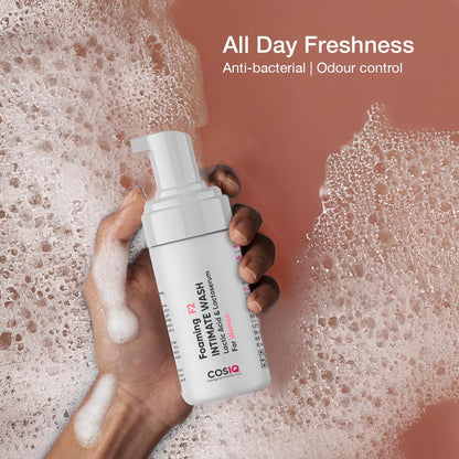 Cos-IQ Foaming F2 Intimate Wash for Women, 100ml | Hygiene Wash with Lactic Acid & Lactoserum | Vaginal Wash, Prevents Itching, Irritation & Dryness, Suitable For All Skin Types