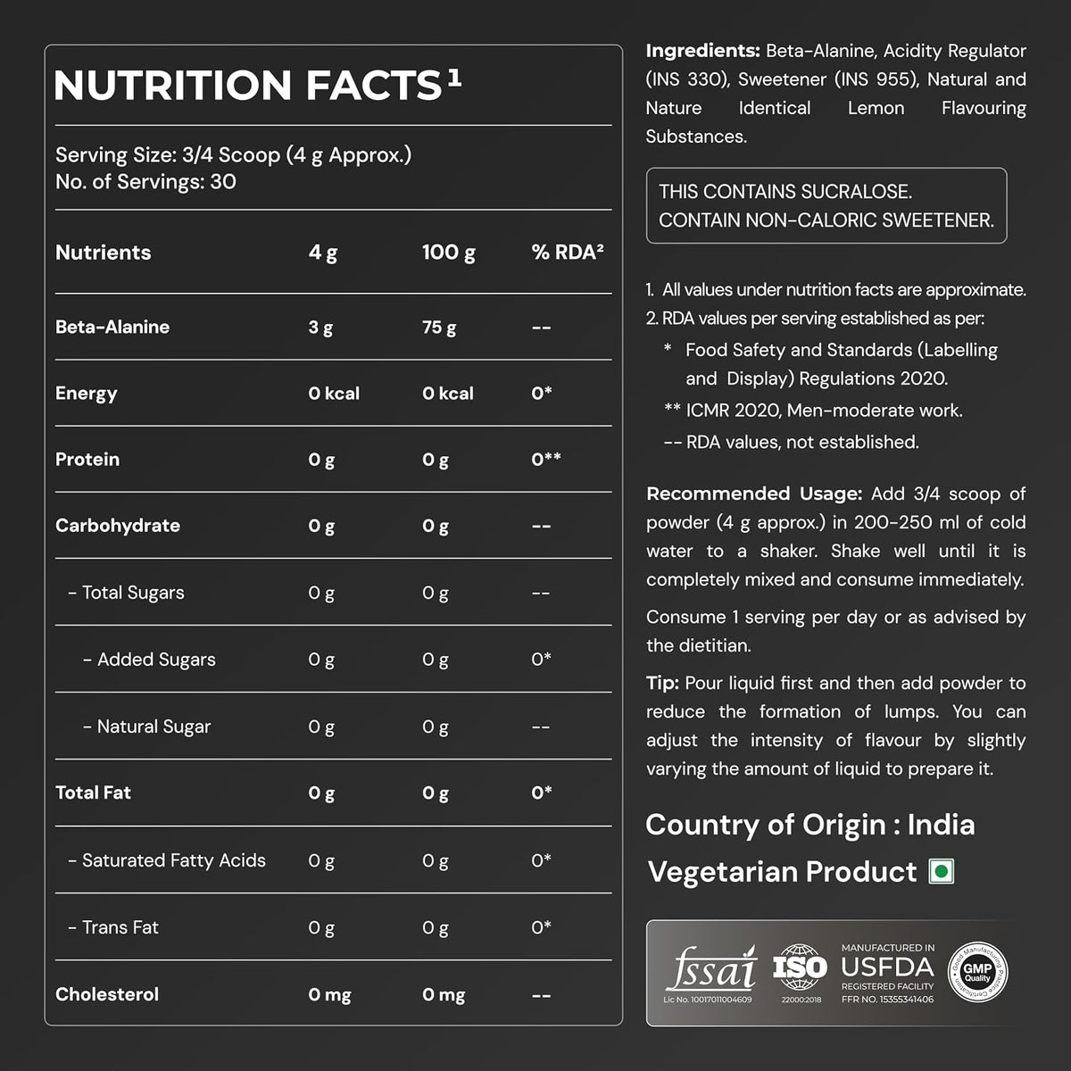 Nutrabay Gold Beta Alanine Supplement Powder 120g, Lemon Flavor – Pre Workout Amino Acid for Endurance & Fatigue Reduction