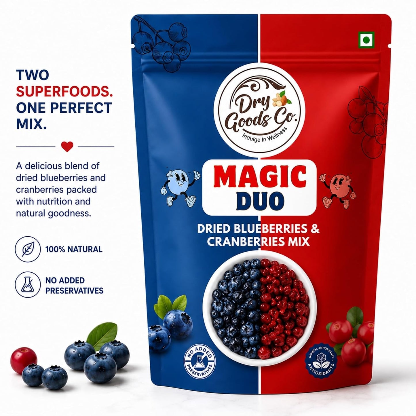 Dry Goods Co Blueberry & Cranberry Dried Berry Mix | No Added Sugar | Fresh and Healthy