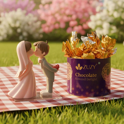 eCraftIndia Wedding Romantic Couple Showpiece Home Decor | Zuzy Almond Chocolates Gift Box | Valentine Gift For Girlfriend Boyfriend Husband Wife Her Him | Valentine Decoration Items