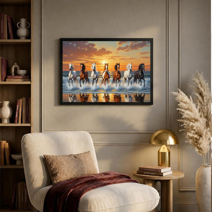 7 Horse Vastu Wall Painting (Landscape Collection) (Natural, Design 24, 48L x 33W cm)