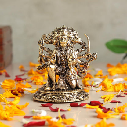 Brass Panchmukhi Hanuman Ji Idol | Handcrafted Hanuman Murti for Pooja Room | Home Temple & Festival Gift (Design01: L6 x W5.5 x H7 cm)