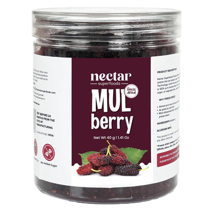 Nectar Superfoods Freeze Dried Mulberry - 40 grams Jar-Pack of 1 Nos | 100% Natural & Pure | No Preservatives, No Sugar Added, Vegan | Ideal for Cooking & Seasoning | Made in India