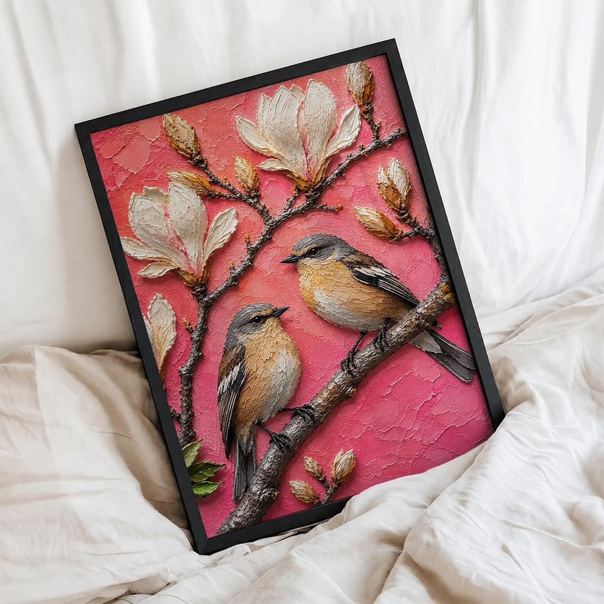 Bird Pair Magnolia Framed Wall Art, Black, 10x13 Inches