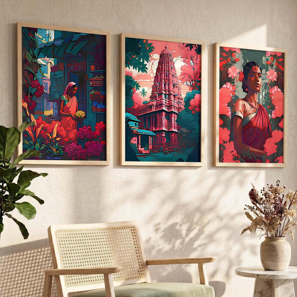 Premium Digital Painting with Frame for Home Decor - Painting for Living Room Bedroom Office Room Decor - Painting for Wall Decoration - Pack of 3 (Modern Art Painting, Design07, 10X13 inch)