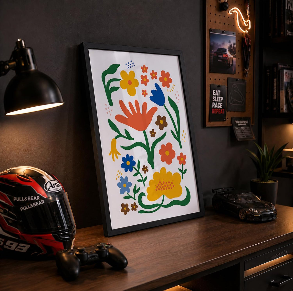 Floral Wall Art for Home Decor, Framed Flower Painting for Living Room, Bedroom & Office, Boho Folk Botanical Artwork, Colourful Aesthetic Wall Décor (DGN15-Black10x13 inch)