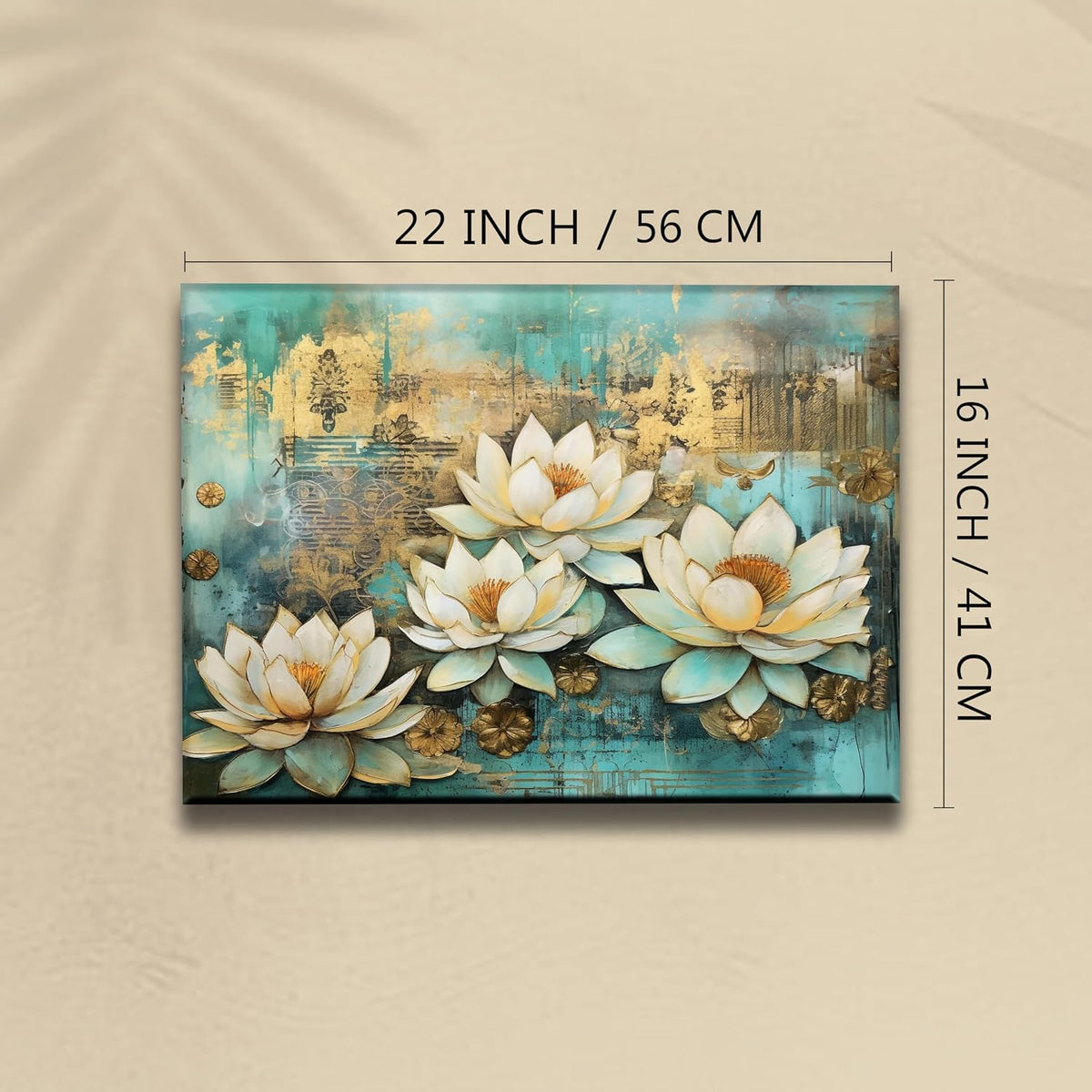 White Lotus Flower Canvas Wall Art Painting for wall decoration, Lotus floral Stretched Canvas Painting for living room, bedroom, Home and Office, 16x22 Inch