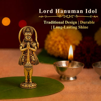 2.5 Inch Pure Brass Lord Hanuman Idol | Bajrangbali Murti for Home Temple, Mandir, Pooja Room & Office Desk | Ideal for Pooja, Diwali, Festive Gifting & Religious Home Decor