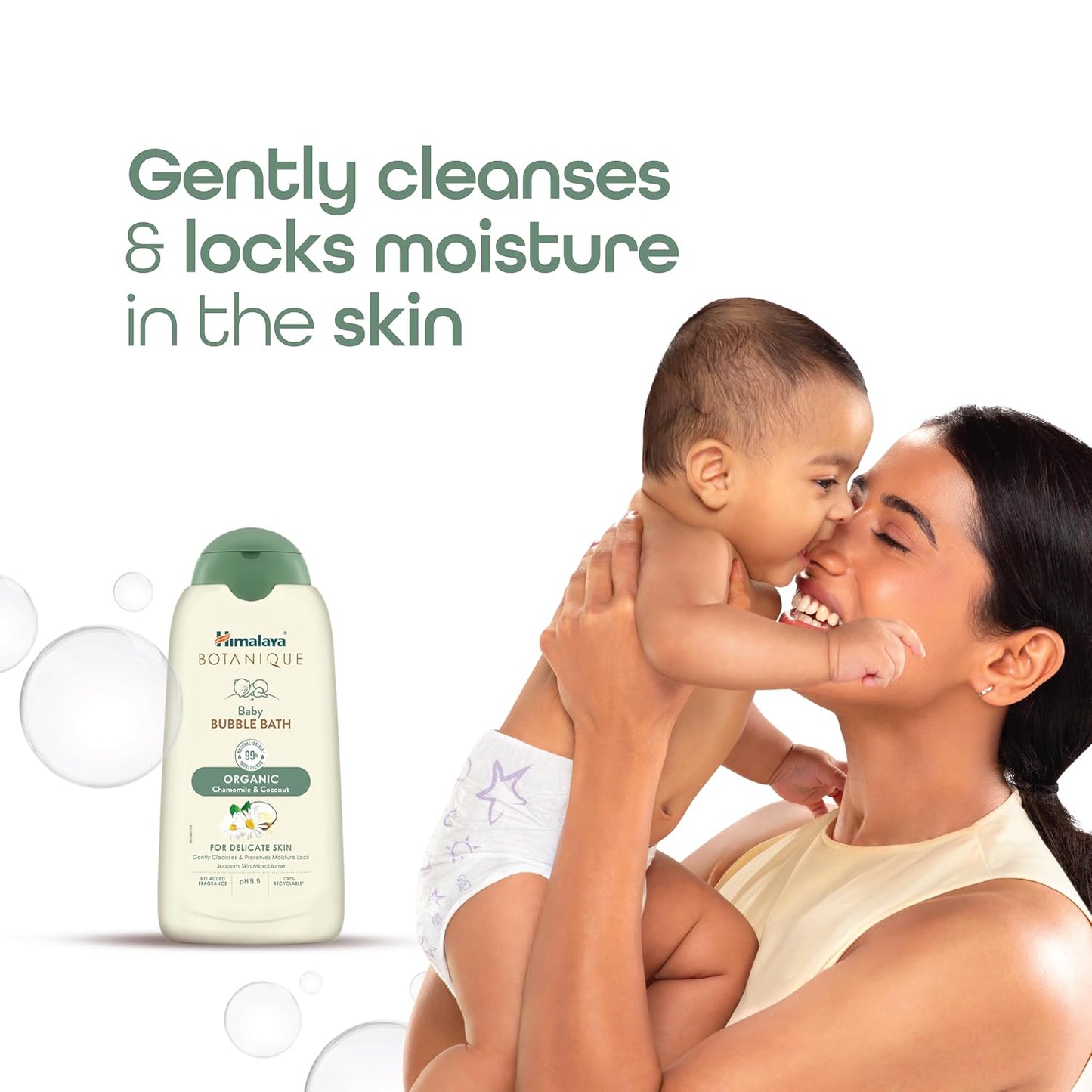 Himalaya Botanique Baby Bubble Bath 100 ml | Organic | Preserve Moisture Lock | No Tears | Dermatologically Tested | Helps Protect Skin Barrier | pH 5.5 | Hypoallergenic |No Added Fragrance