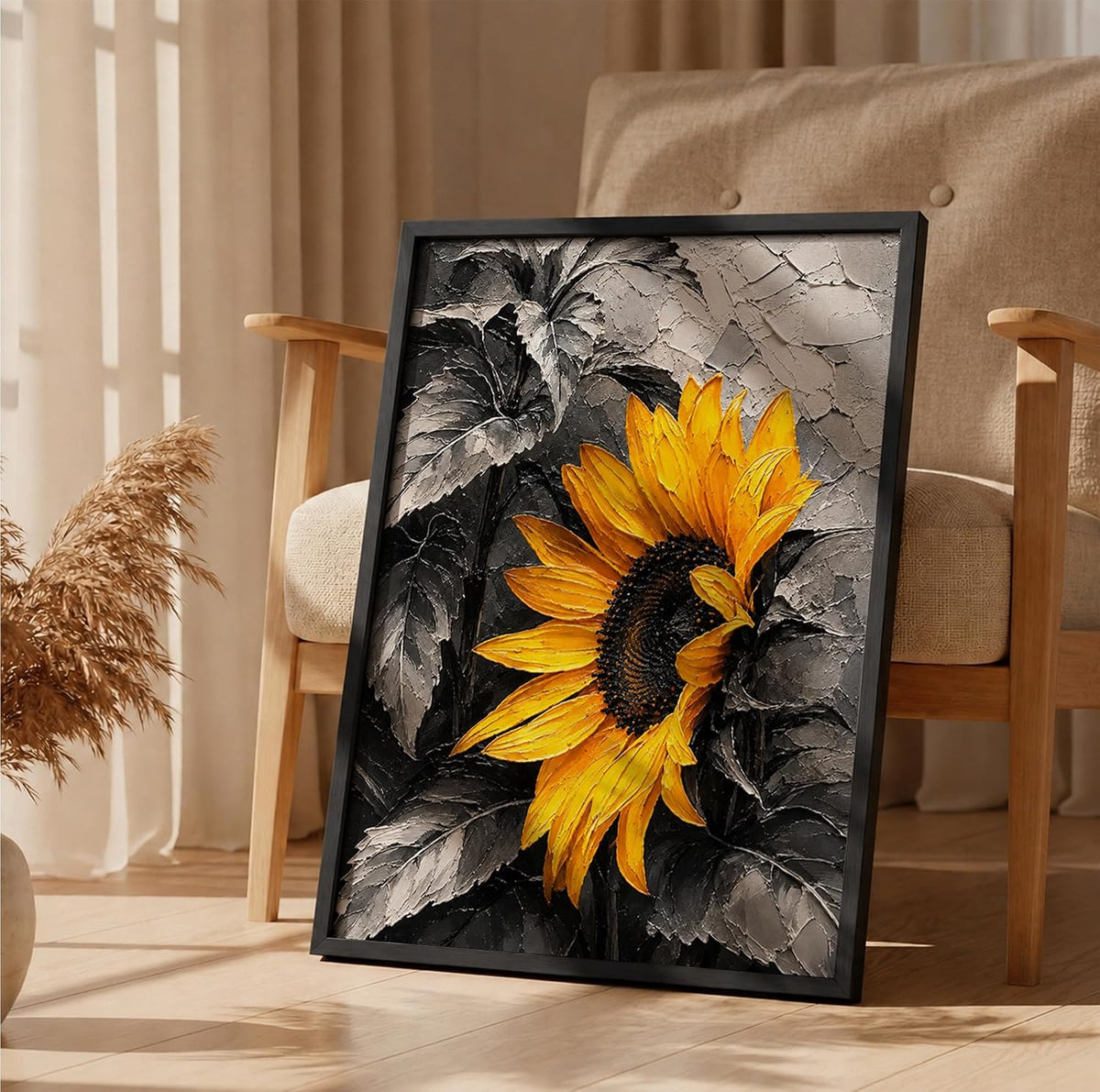 Sunflower Monochrome Framed Wall Art, Black, 10x13 Inches
