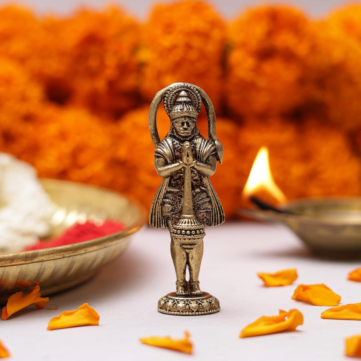 2.5 Inch Pure Brass Lord Hanuman Idol | Bajrangbali Murti for Home Temple, Mandir, Pooja Room & Office Desk | Ideal for Pooja, Diwali, Festive Gifting & Religious Home Decor