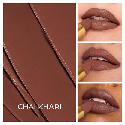 LoveChild Masaba "The Batua" Lipstick, Chai Khari (Nude Brown) Rich Satin Finish Lipstick with Built-in Mirror, Hydrating, Nourishing Formula with Jojoba Oil, 4g