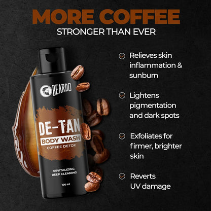 Beardo De-Tan Body Wash for Men, 100ml | Tan Removal and Caffeine Body Wash | Detan With Coffee & Aloe Extracts | For Body & Face | Refreshing Fragrance