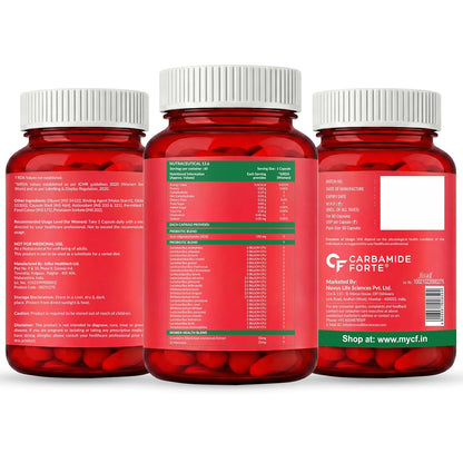 Carbamide Forte Women’s Probiotics Supplement 60 Billion CFU | Gut Health Supplements with Cranberry Extract | Pre & Probiotics Supplement for Gut Health | 60 veg Capsules