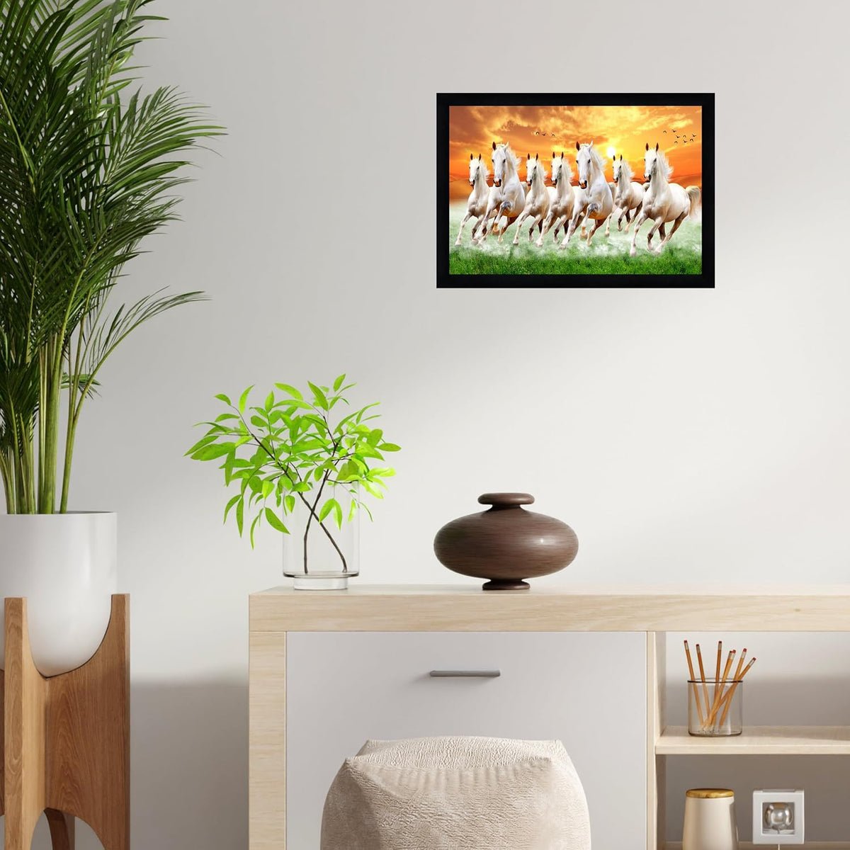 Running Seven Horses Painting With Frame