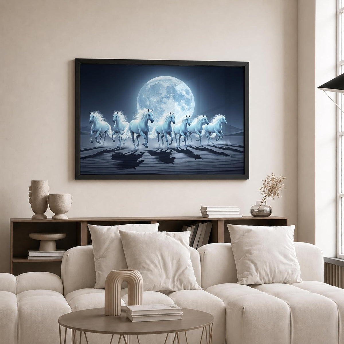 7 Horse Vastu Wall Painting (Landscape Collection) (Natural, Design 18, 48L x 33W cm)