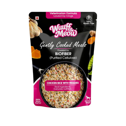 Wuuff & Meow Gently Cooked Wet Dog Food – Chicken, Rice & Vegetables | High Protein, Grain Free, Complete & Balanced Homestyle Dog Meal | Powered by BIOFIBER™ with Arbocel® | 100g (1 Pack of 100g)