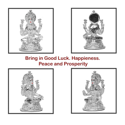 Lakshmi Idol for Home Decor 999 Silver Plated Sculpture of Maa Lakshmi Figurine Idol for Home, Office, Temple and Table Decoration Religious Idol for Pooja, Gift (5.7 CM X 6 CM)