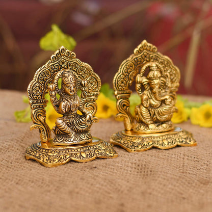 Laxmi Ganesh Set Idol Showpiece Metal Gold Plated Lakshmi Ganesha Idols for Diwali Gifts Puja (Set 1)