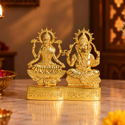 Ganesh Lakshmi Metal Idol Ganesh and Laxmi Murti for Mandir, Pooja Room, Ganesha Statue Diwali Decoration for Home Diwali Gifts, for Family and Friends, 11x11 CM