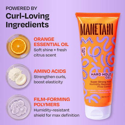 Manetain Hard Hold Curl Gel 100ml for Curly Hair & Wavy Hair | Strong Hold Curly Hair Gel for Women | Frizz Control, Long‑Lasting Definition & Shine | Humidity‑Resistant, Vegan, Silicone‑Free