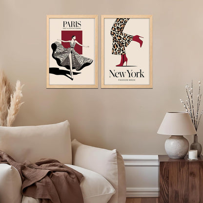 Modern Framed Illustration Wall Art Set of 2, Brown Synthetic Wood Frames, 10x13 Inch, 300 GSM Premium Poster Print for Living Room, Bedroom, Office & Cafe Decor