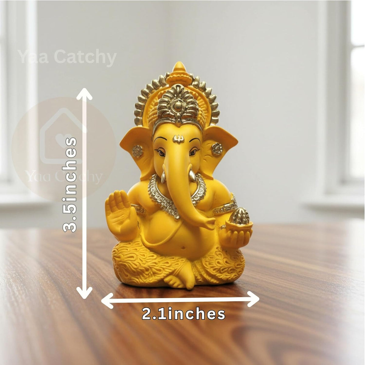 Yaa Catchy Mango Yellow Ganesha Idol Car Dashboard Idol Ganesha Murti Ganpati Idol for Home Decor Pooja Lord Ganesh Statue Gift for Office Desk Pooja Room (Ganesha Yellow & Gold)