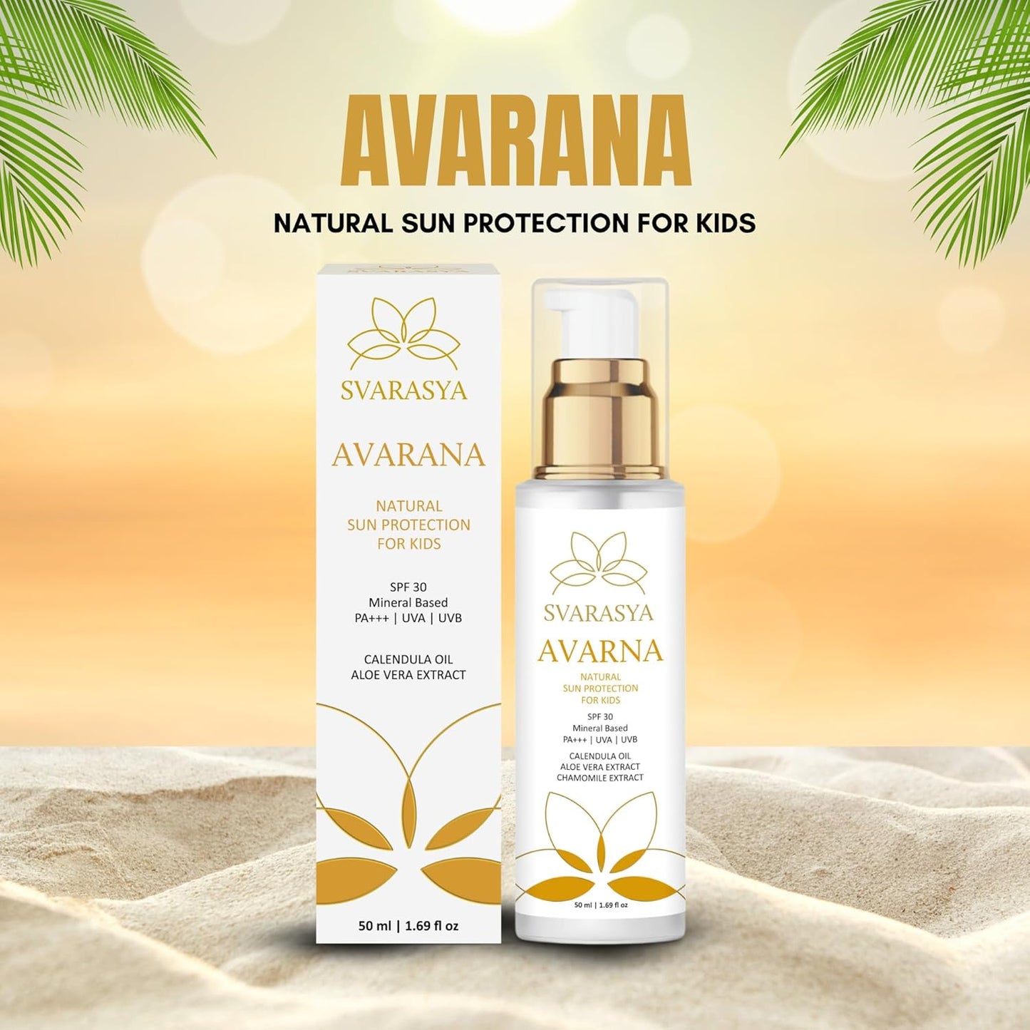 Svarasya Avarna Sunscreen for Kids, 50ml Mineral-Based Kids Sunscreen SPF 30 PA+++, UVA/UVB Protection, Non-Greasy Suncream, Safe for Children Above 6 Months