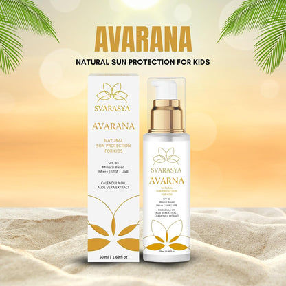 Svarasya Avarna Sunscreen for Kids, 50ml Mineral-Based Kids Sunscreen SPF 30 PA+++, UVA/UVB Protection, Non-Greasy Suncream, Safe for Children Above 6 Months