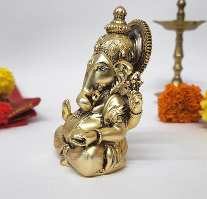 Gold Plated Antique Matte Vinayagar Ganesha Idol Perfect for Car Dashboard, Office Desk, Home Decor, and Gifting | (ANTIQUEGOLDMATTEVINAYAGAR 4")