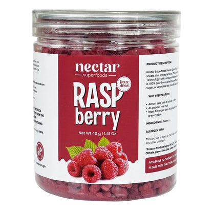 Nectar Superfoods Premium Freeze Dried Raspberry - 40 grams Jar-Pack of 1 Nos | No Oil, No Preservatives, No Sugar Added| Vegan | Baking, Cooking & Seasoning | Processed in India