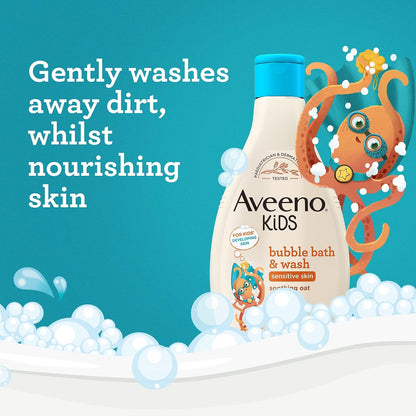 Aveeno Baby KIDS Bubble Bath & Wash 250ml | Enriched with Soothing Oat Extract | Foam Body Wash Developed for Your Little Superhero | 123456
