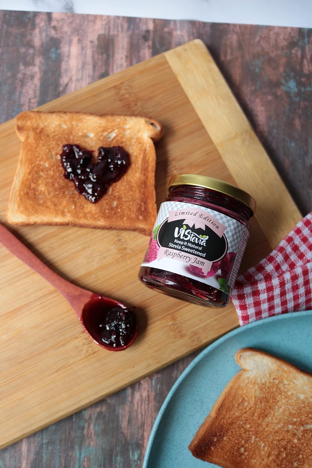 VIStevia Sugar Free Raspberry Jam (220 gm) | Diabetic & Keto Friendly | Sweetened with Stevia and Erythritol | 100% Natural | More Than 60% Whole Berries | Tastes Delicious