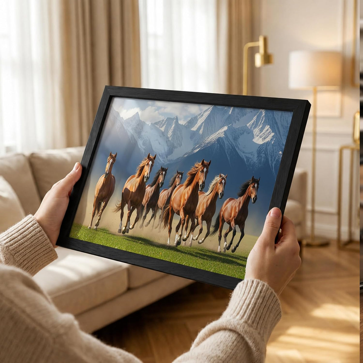 7 Horse Vastu Wall Painting (Landscape Collection) (Natural, Design 21, 48L x 33W cm)