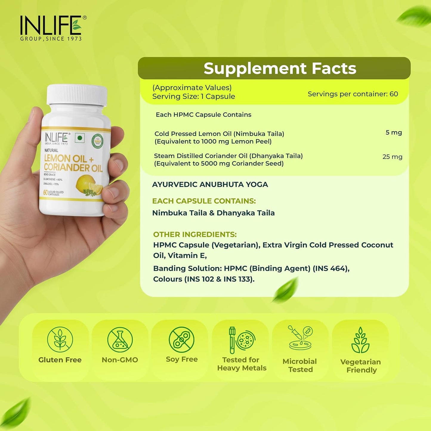 INLIFE Natural Lemon Coriander Oil Capsules | Kidney Support Supplement | Detox Renal Care, Digestion & Immune Health - 60 Liquid Filled Vegetarian Capsules