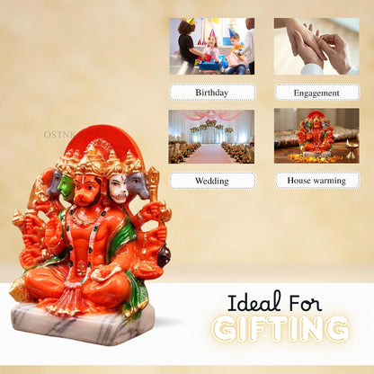 Resin Hanuman Ji Murti Panchmukhi Hanuman For Door Entrance Temple Home & Office Decor Living Room Decoration Gift For New House Warming Ceramony Balaji Idol Evil Eye 6.3 cm Orange