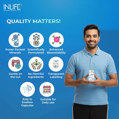 INLIFE Zinc Complex Capsules with Zinc Picolinate & Gluconate with Copper Gluconate | Supports Immune & Skin Health | Helps in Digestion for Men & Women | Veg. Capsules (Pack of 1)