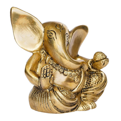 Blessing Lord Ganesha with Modak Brass Handcrafted Idol, Gold, One Size, (BGG542) Visit the eCraftIndia Store